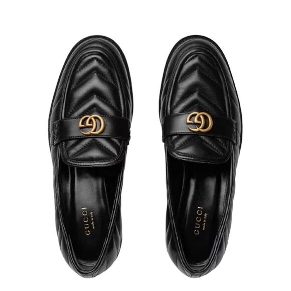 GUCCI Marmont Black Loafers 38.5 US 8 Matelasse Leather Quilted GG Logo - Picture 14 of 14